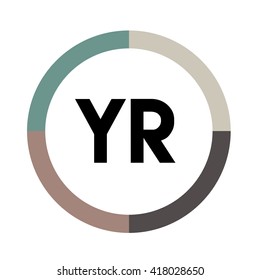YR letters, four colors in abstract background logo, design identity in circle, alphabet letter