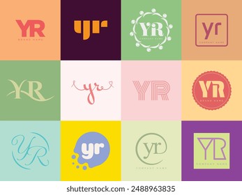 YR logo company template. Letter y and r logotype. Set different classic serif lettering and modern bold text with design elements. Initial font typography. Collection trendy business identity.