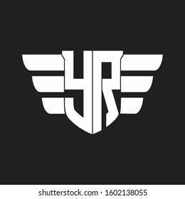YR Logo monogram with emblem and wings element design template