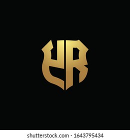 YR logo monogram with gold colors and shield shape design template