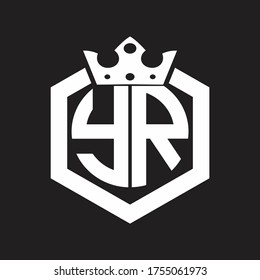 YR Logo monogram rounded by hexagon shape with crown design template