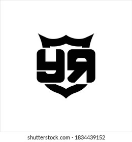 YR Logo monogram with shield around crown shape design template on white background