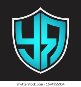 YR Logo monogram with shield shape isolated blue colors on outline design template