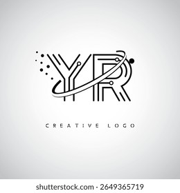 YR Orbit Monogram Logo - Futuristic Minimal Letter mark with Circular Line Art, Tech-Inspired Dots e Space Motion Concept for Modern Branding Identity