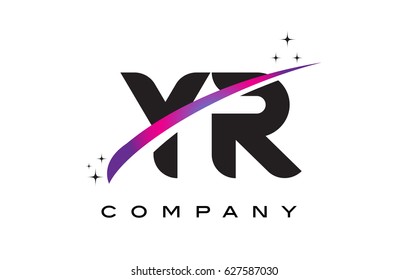 YR Y R Black Letter Logo Design with Purple Magenta Swoosh and Stars.