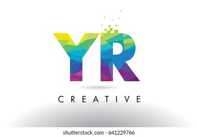 YR Y R Colorful Letter Design with Creative Origami Triangles Rainbow Vector.