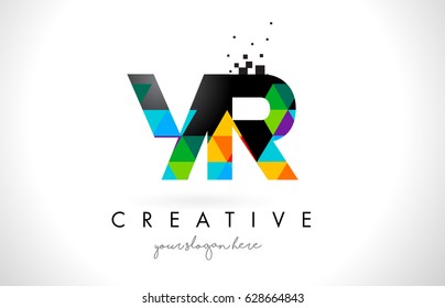 YR Y R Letter Logo with Colorful Vivid Triangles Texture Design Vector Illustration.