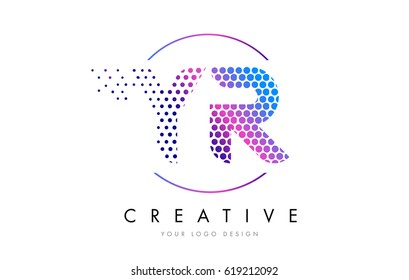 YR Y R Pink Magenta Dotted Bubble Letter Logo Design. Dots Lettering Vector Illustration