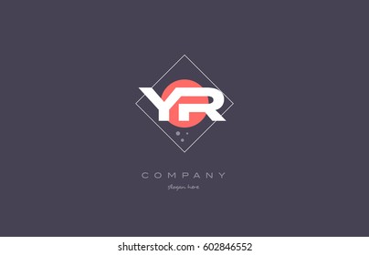 yr y r  vintage retro pink purple rhombus alphabet company letter logo design vector icon creative template background
