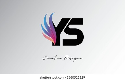 YS Feather Gradient Logo - Elegantes Flügelmonogramm für modernes Branding und visuelles Identitätsdesign