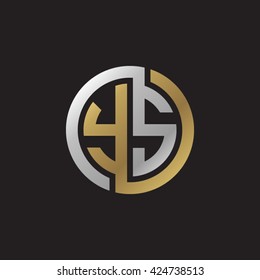 YS initial letters looping linked circle elegant logo golden silver black background