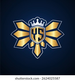 YS initial letters monogram logo for gaming with shield and eagle wing