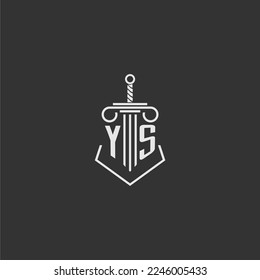 YS initial monogram law firm with sword and pillar logo design