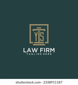 logotipo de monograma inicial YS para la firma de abogados con diseño de hitos en cuadrado creativo