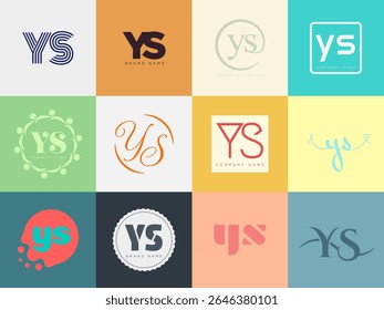 YS logo company template. Letter y and s logotype. Set different classic serif lettering and modern bold text with design elements. Initial font typography. Collection trendy business identity.