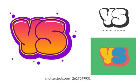 YS logo design for festival or party. Initial letter y and s in graffiti style. Creative modern lettering company name of font typography. Kids trendy logotype or identity. Vector illustration.