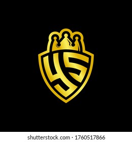 YS monogram logo with shield and crown style design template isolated on black background