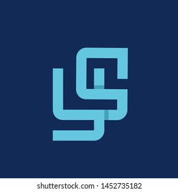YS monogram.Typographic logo with letter y and letter s intertwined.Lettering icon.Alphabet initials in blue color isolated on dark background.Modern, clean, corporate style.Geometric characters.