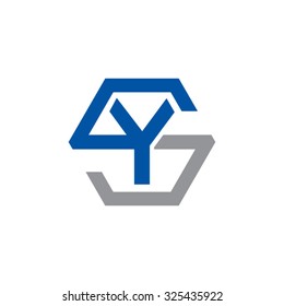 YS SY initial logo, hexagon S shape logo blue