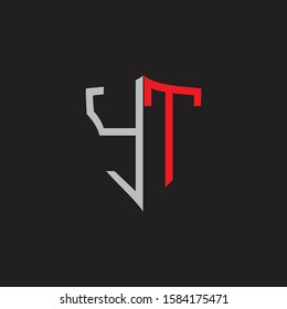 YT Abstract logo monogram with shield elements isolated on black background