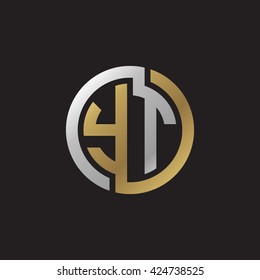 YT initial letters looping linked circle elegant logo golden silver black background