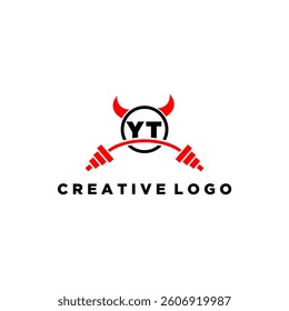 YT initial monogram for fitnes or gym logo with devil style design