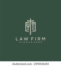 YT initial monogram for law firm with sword and shield logo image
