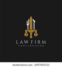 YT initial monogram for lawfirm logo with sword and scale