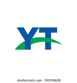 YT initial overlapping swoosh letter logo blue green