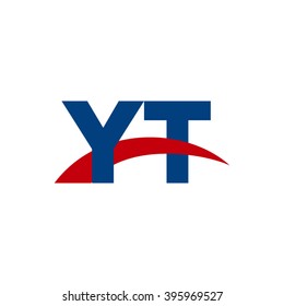 YT initial overlapping swoosh letter logo blue red