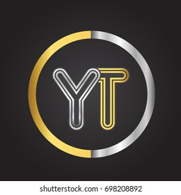 YT Letter logo in a circle. gold and silver colored. Vector design template elements for your business or company identity.
