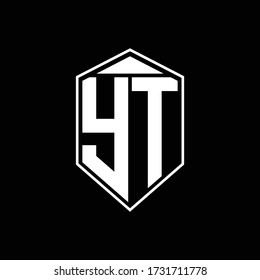 yt logo monogram with emblem shape combination tringle on top design template
