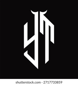 Monograma del logotipo de YT con la forma del cuerno aislada Plantilla de diseño blanco y negro sobre fondo negro