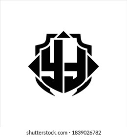 YT Logo monogram with shield line and 3 arrows shape design template on white background