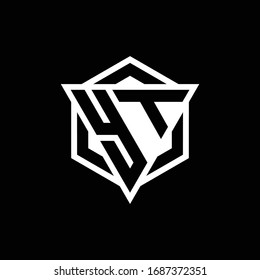 YT logo monogram with triangle and hexagon shape combination isolated on back and white colors