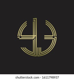 YT Logo monogram triple ribbon style line design template isolated with gold color