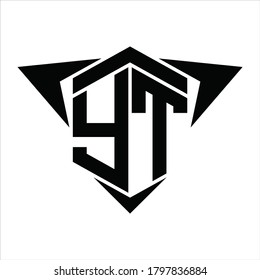 YT Logo monogram with wings arrow around design template on white background