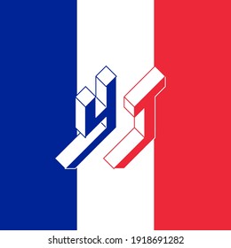 YT - monogram or logotype. Isometric 3d font for design. Volume alphabet. Three-dimension letters Y and T. International 2-letter code of Mayotte -  an overseas department and region of France.