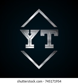YT Monogram, Metal Logo, Silver Logo