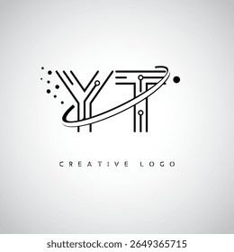 YT Orbit Monogram Logo - Futuristic Minimal Letter mark with Circular Line Art, Tech-Inspired Dots and Space Motion Concept for Modern Branding Identity (Logotipo de Monograma de Órbita YT - Marca de Letra Mínima Futurista com Linha de Arte Circular, Pontos Inspirados na Tecnologia e Conceito de Movimento Espacial para Identidade de Marca Moderna)