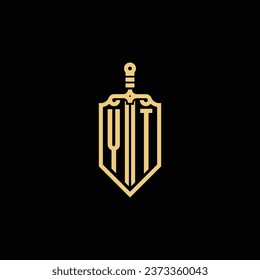YT vintage shield and sword initial logo in high quality professional design that will print well across any print media