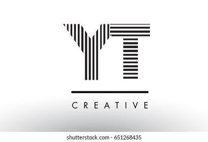 YT Y T Black and White Letter Logo Design with Vertical and Horizontal Lines.