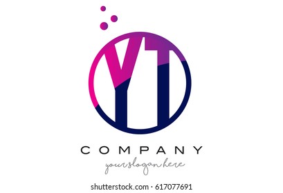 YT Y T Circle Letter Logo Design with Purple Magenta Dots Bubbles Vector Illustration