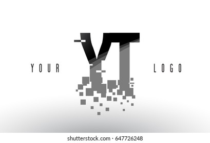 YT Y T Pixel Letter Logo with Digital Shattered Black Squares. Creative Letters Vector Illustration.