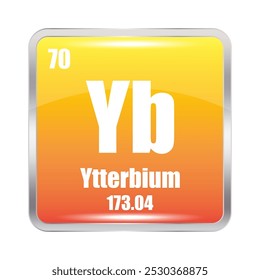 Ícone de itérbio. Por elemento químico. Número atômico 70. Massa 173.04. Quadrado laranja.