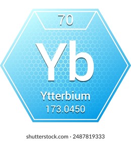 Ytterbium (Yb) (070) Lanthanide - Fundamental Chemical Element, Periodic Table in Chemistry Symbol, Name, Atomic Mass, Number, Chemistry Hexagon Logo Icon Design, White Background