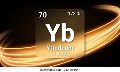 Ytterbium (Yb) (070) Lanthanide, Glass Morphism Element Futuristic Neon Light Glow Background Periodic Table, Chemical Symbol, Name, Atomic Mass, Atomic Number, Vector Illustration