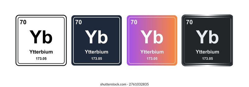 Ytterbium Yb 70 Periodic Table Element Tile. Vector Illustration, Minimalist Design, Isolated on Background, UI Icon Style, Modern Chemistry Graphics.