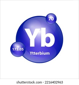 Ytterbium (Yb) icon structure  chemical element round shape circle blue dark. 3D Illustration vector. Chemical element of periodic table Sign with atomic number. Study in science for education. 