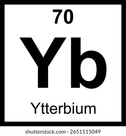 Quadro periódico de elementos de itérbio (Yb). Ícone com número atômico 70. Elemento de terra rara de lantanídeo usado em lasers de fibra de alta potência.